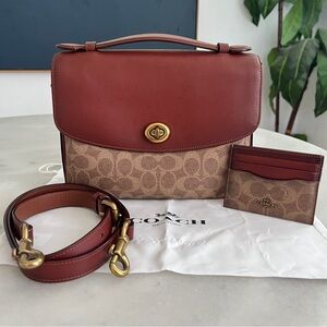 Coach Cassie 26 Tan Rust / Gold Bag with Matching Card Case